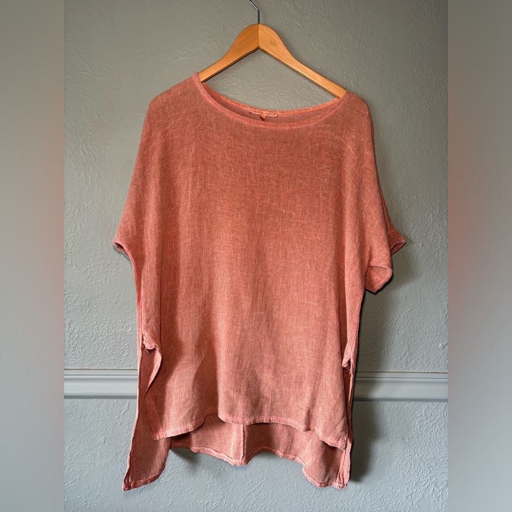 Tempo Paris, linen, tunic, loose weave, short sleeve, top, M/L